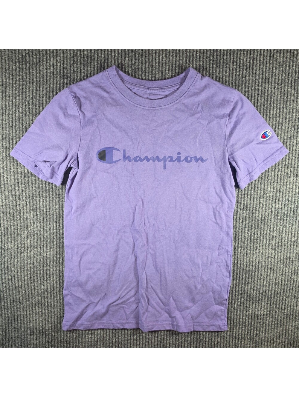 Champion Girls M Purple Script Logo T Shirt Youth Short Sleeve Athletic Tee